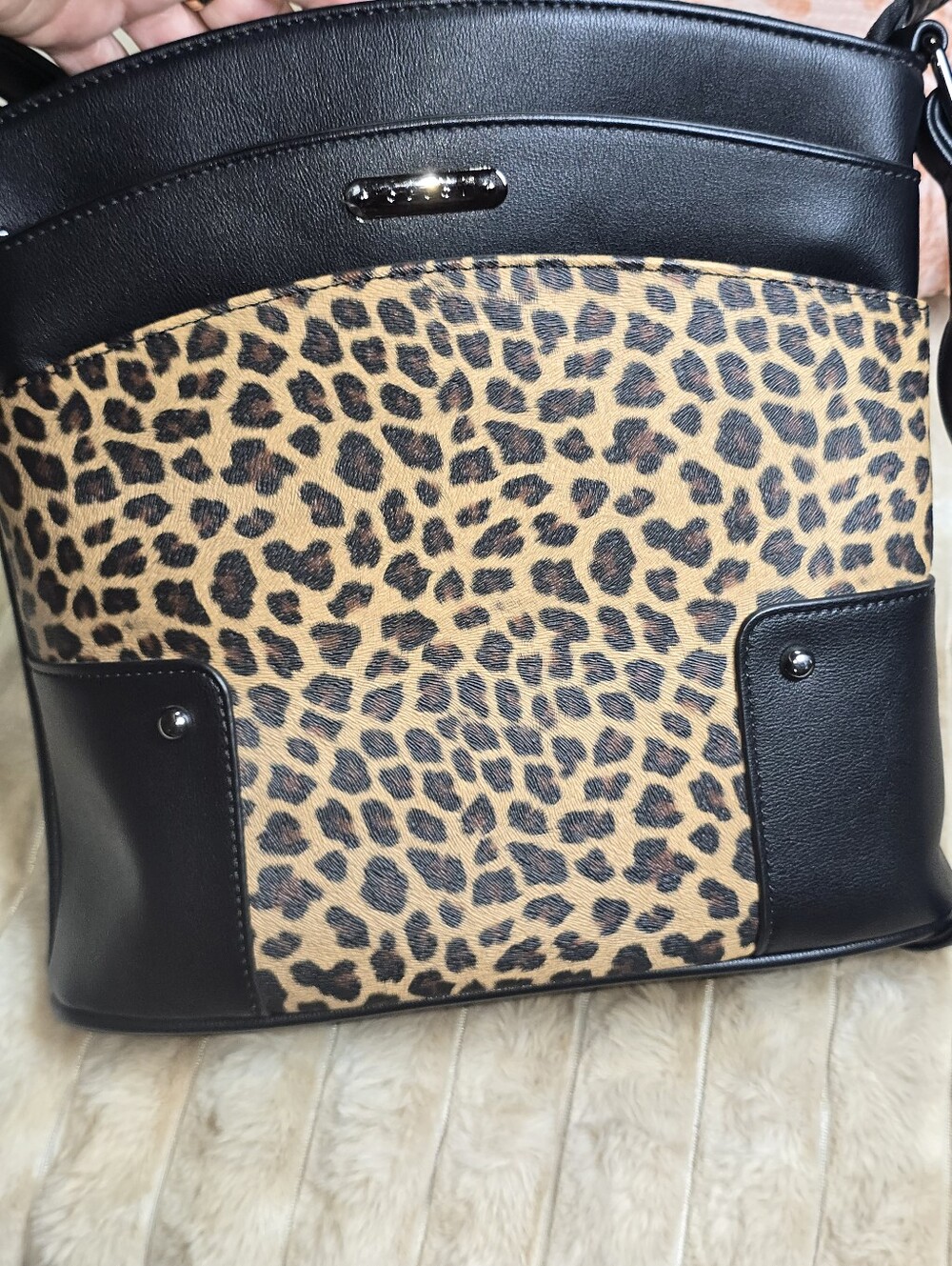 CLUCI Black & Leopard Print Multi-Pocket Vegan Leather Crossbody Bag